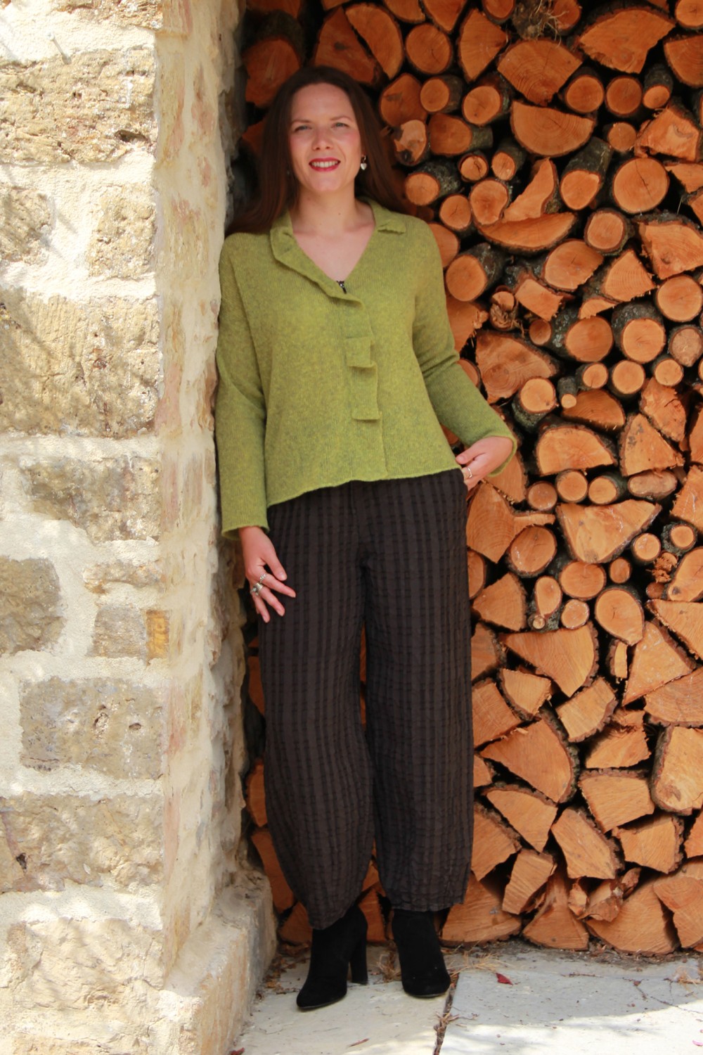 Grizas Ruffle Wool Mousse Zip Cardi Kiwi