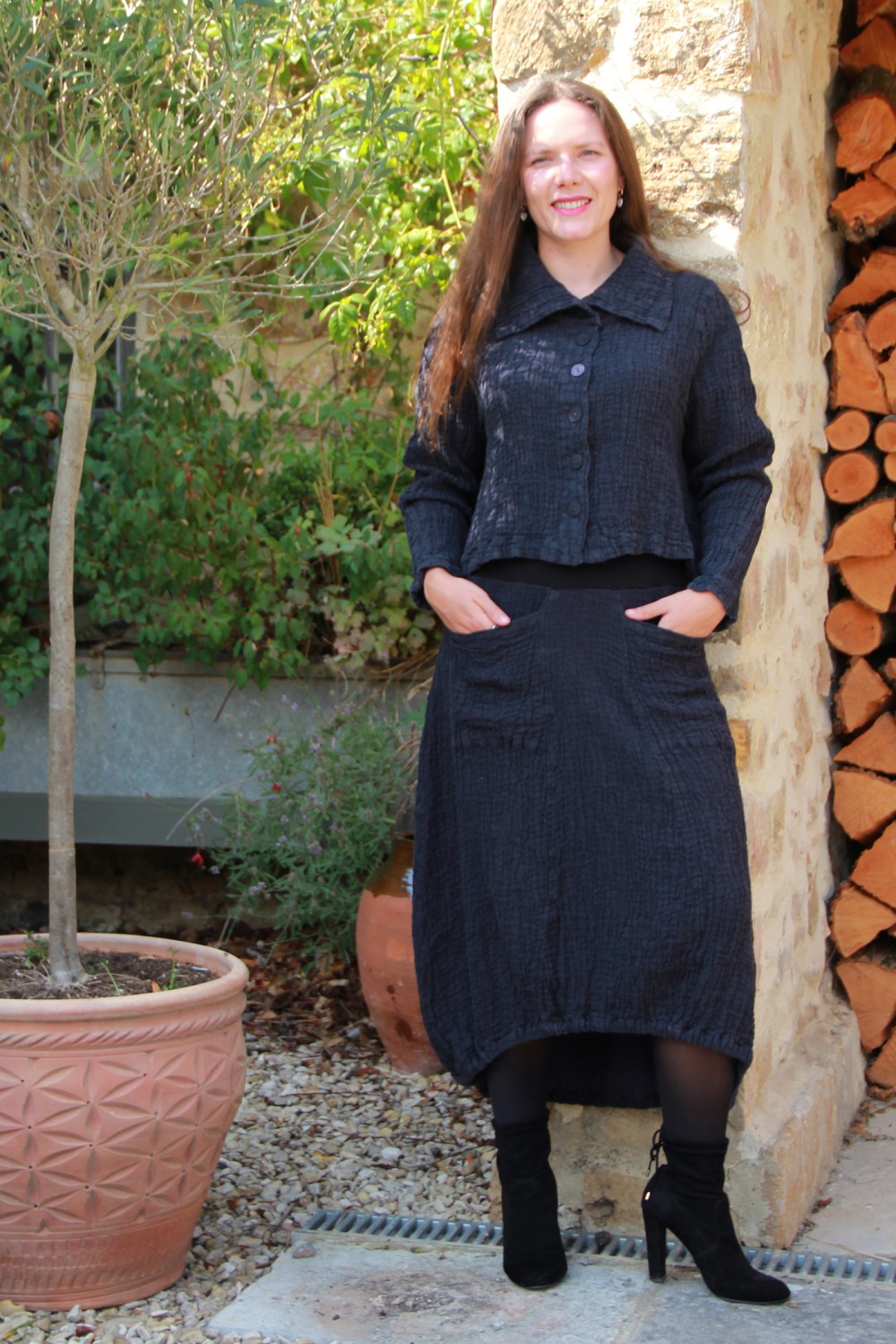 Grizas Cotton Textured Collar Jacket Dusty Midnight