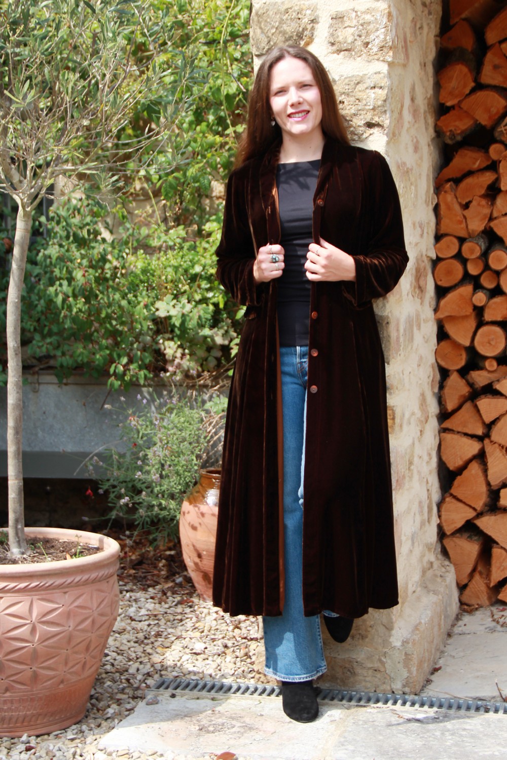 Grizas Long Velvet Coat/Dress Antique Copper