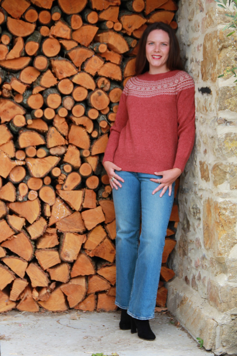 Harley Of Scotland Fairisle Superfine Marl Knit Cinder/Oatmeal