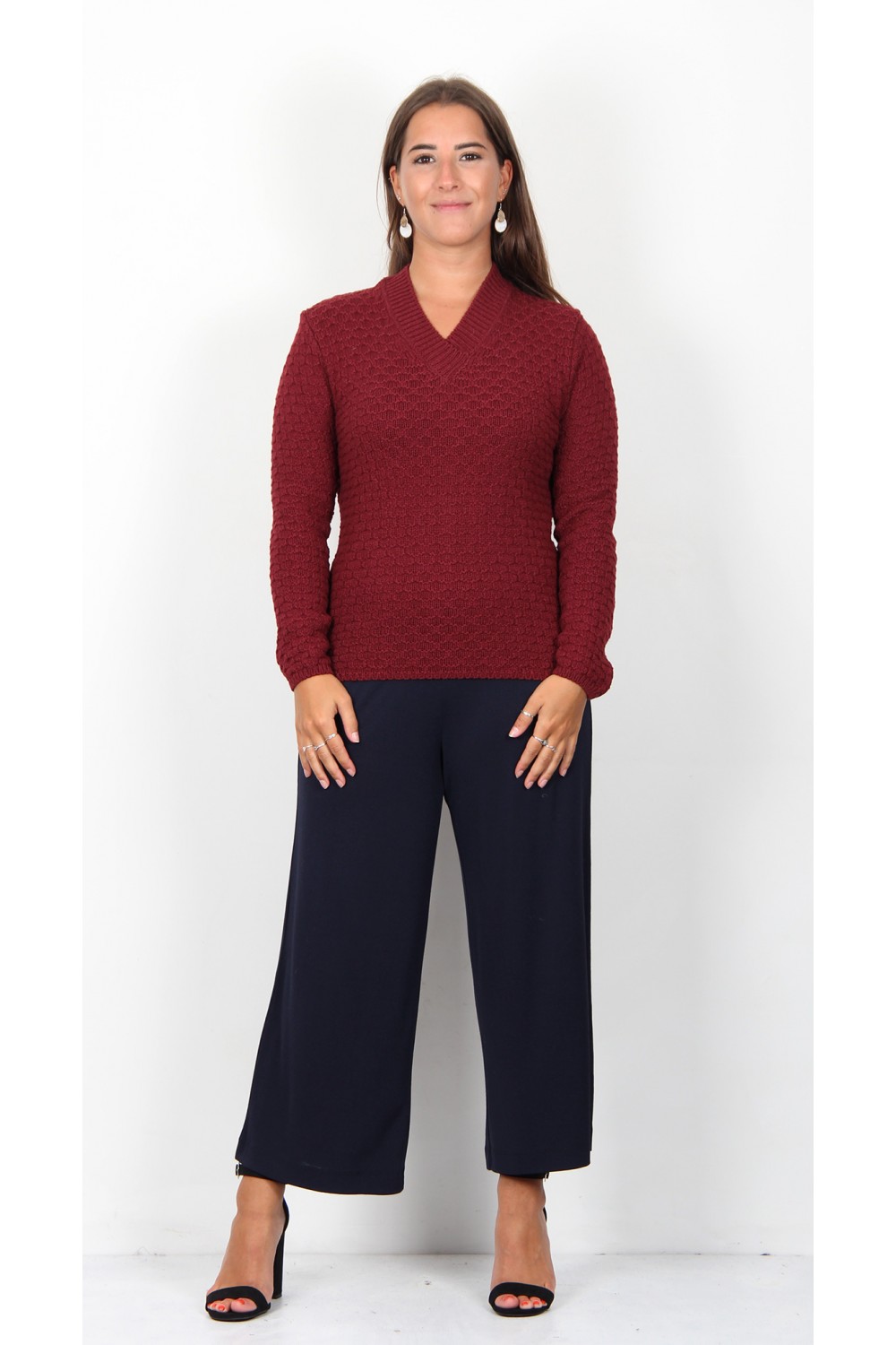 Ireland's Eye Baylin Honey Textured V-Neck Sweater Sun Rise