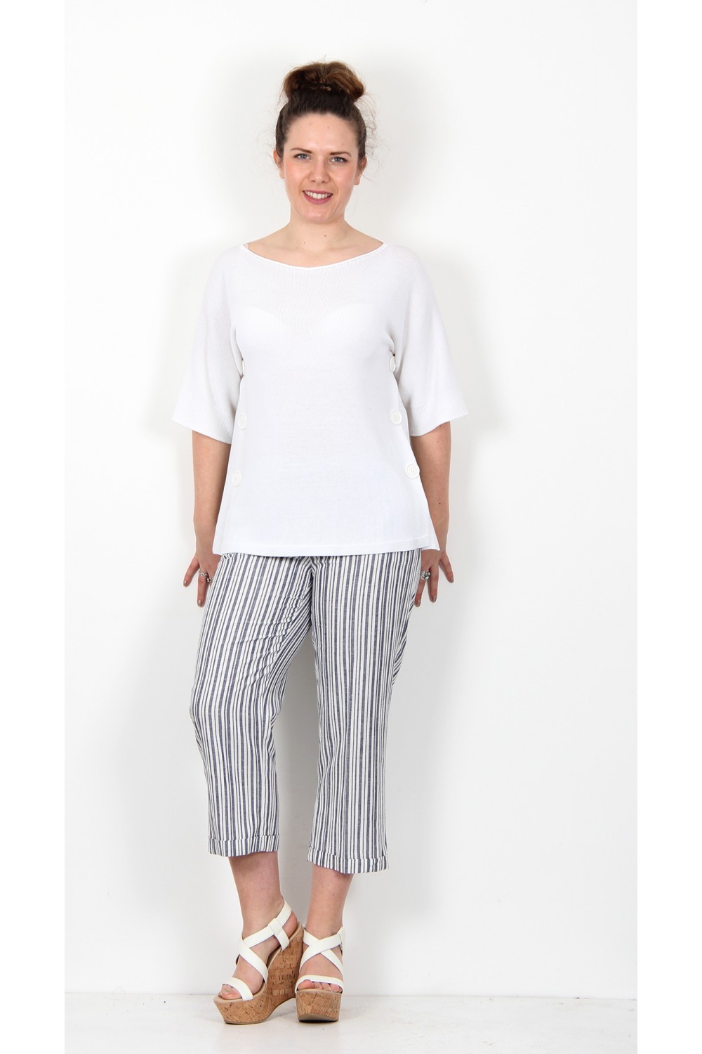James Lakeland Side Button Knit White