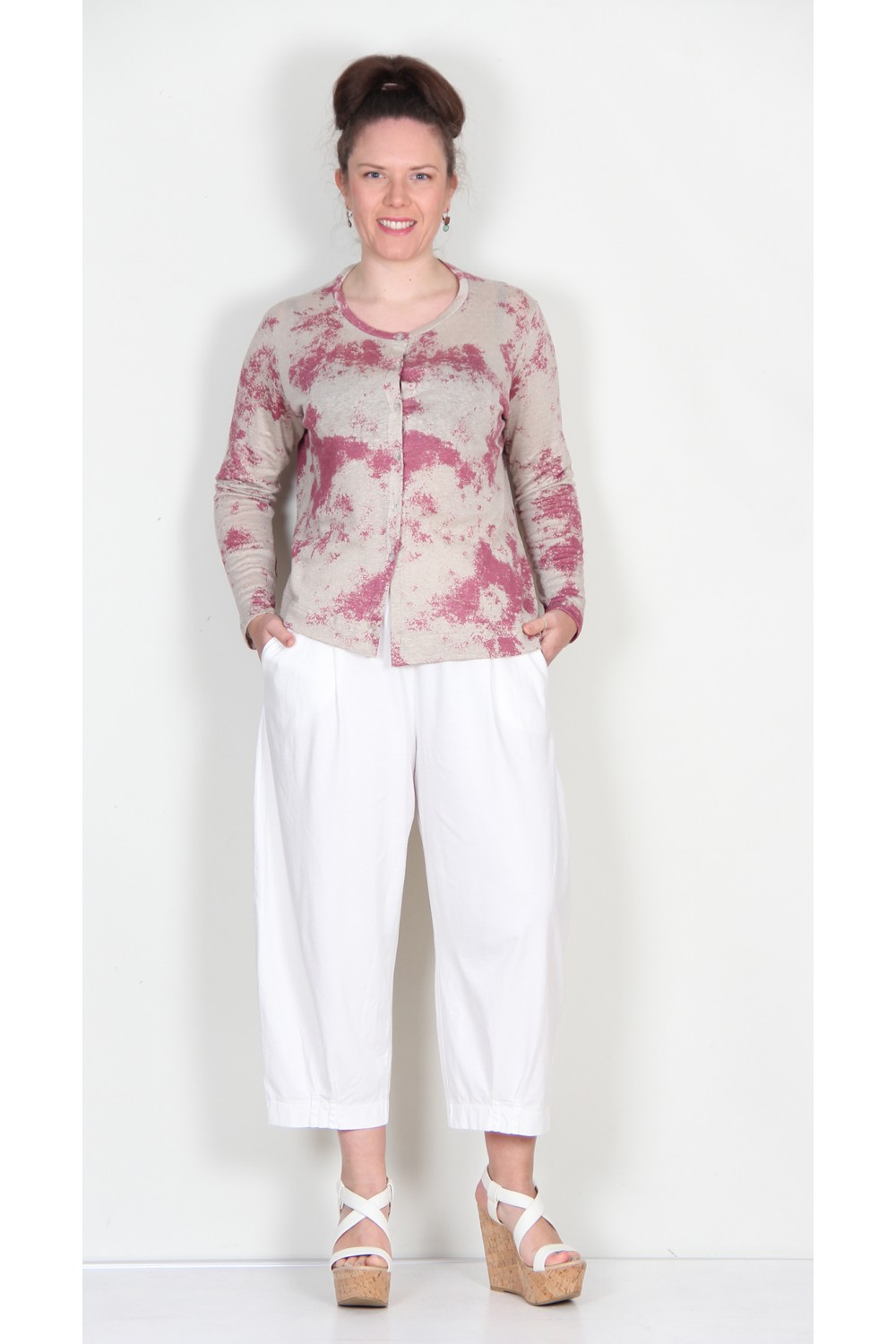 Mama B Crema LS Printed Linen Cardigan Rapa