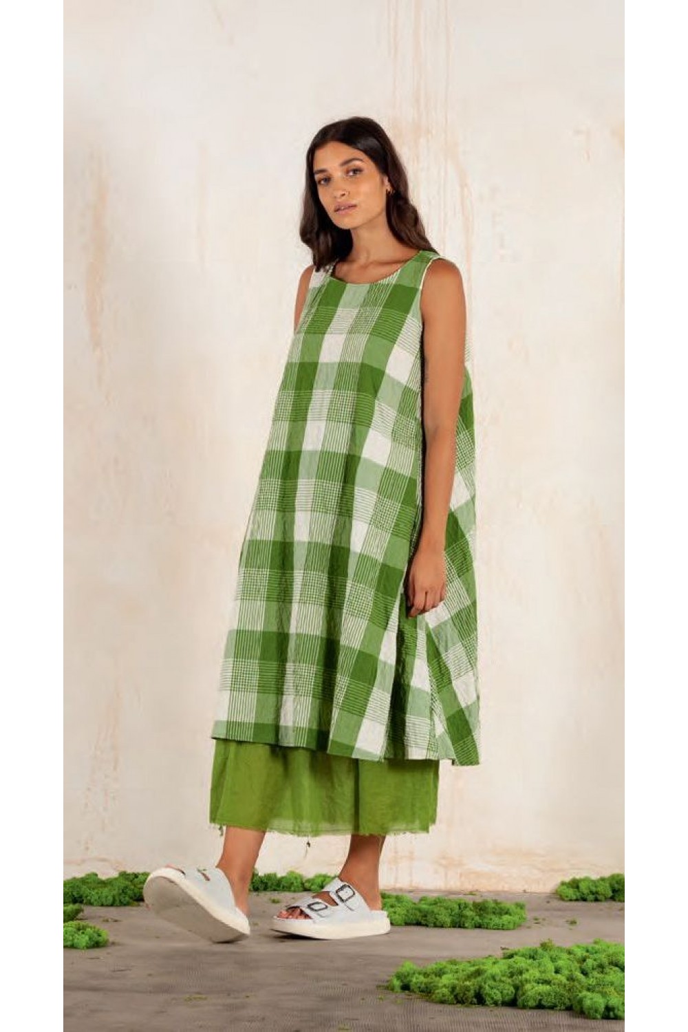 Mama B Rete Q Checked Dress Avocado