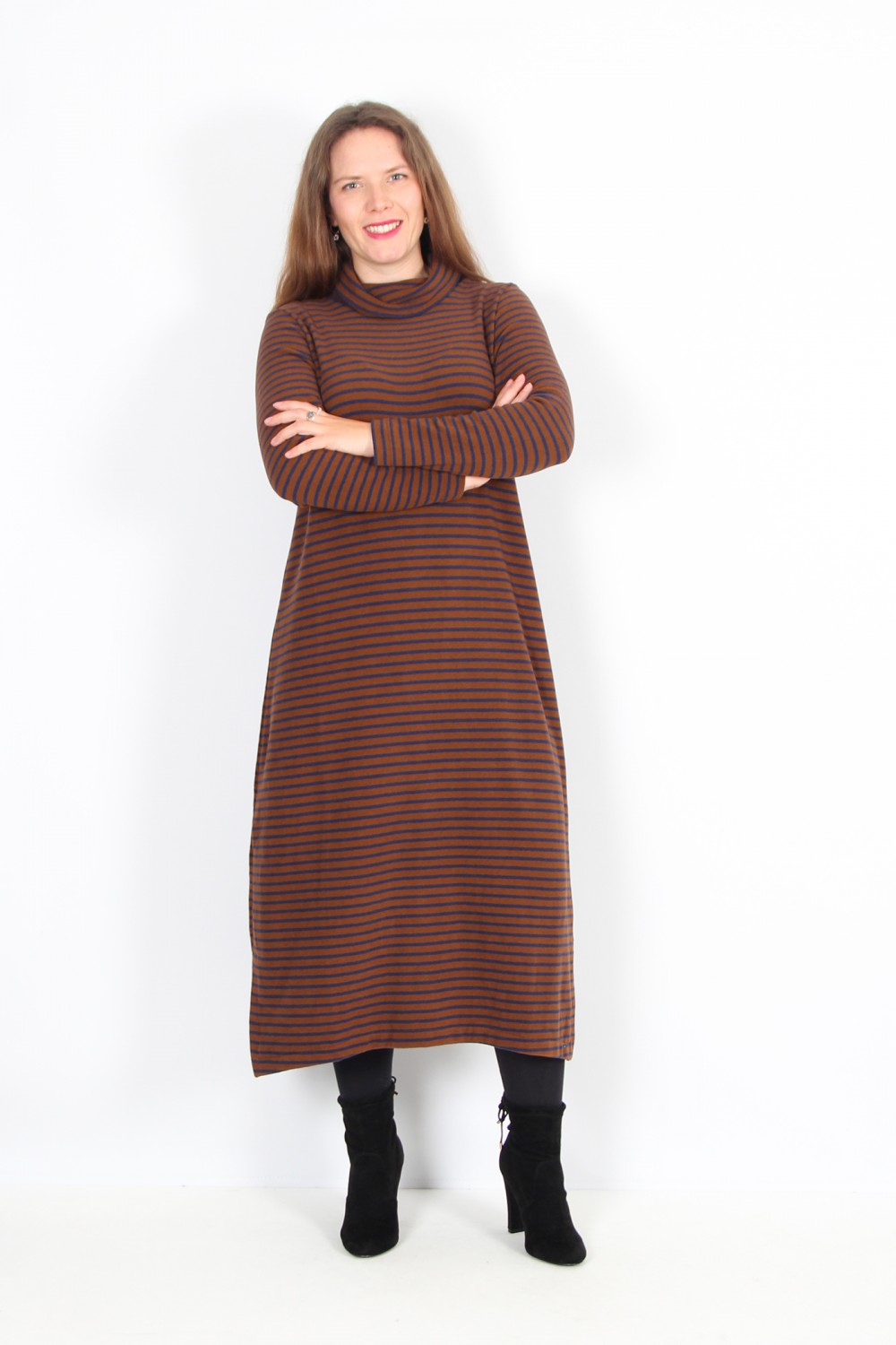 Mama B Tiramisu U Knit Dress Cannella/Laguna Stripe