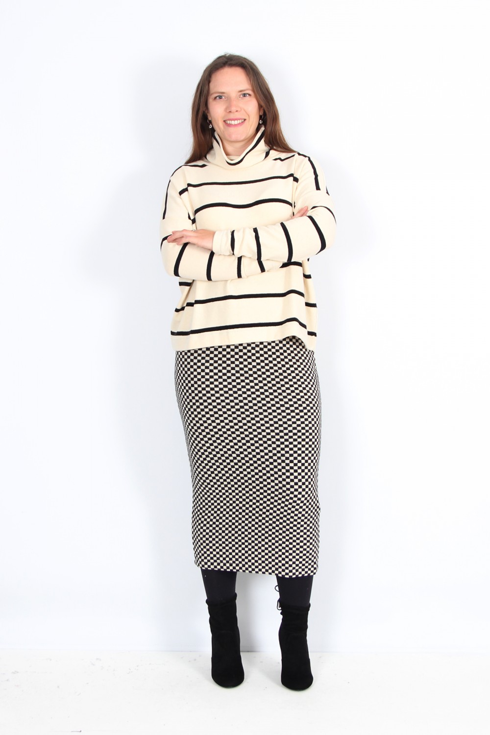 Mama B Villa Maglia High Neck Stripe Knit Nero