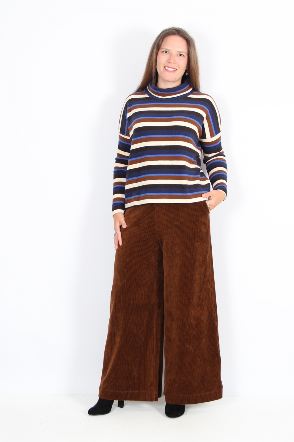 Mama B Villa Maglia High Neck Stripe Knit Cannella/Laguna