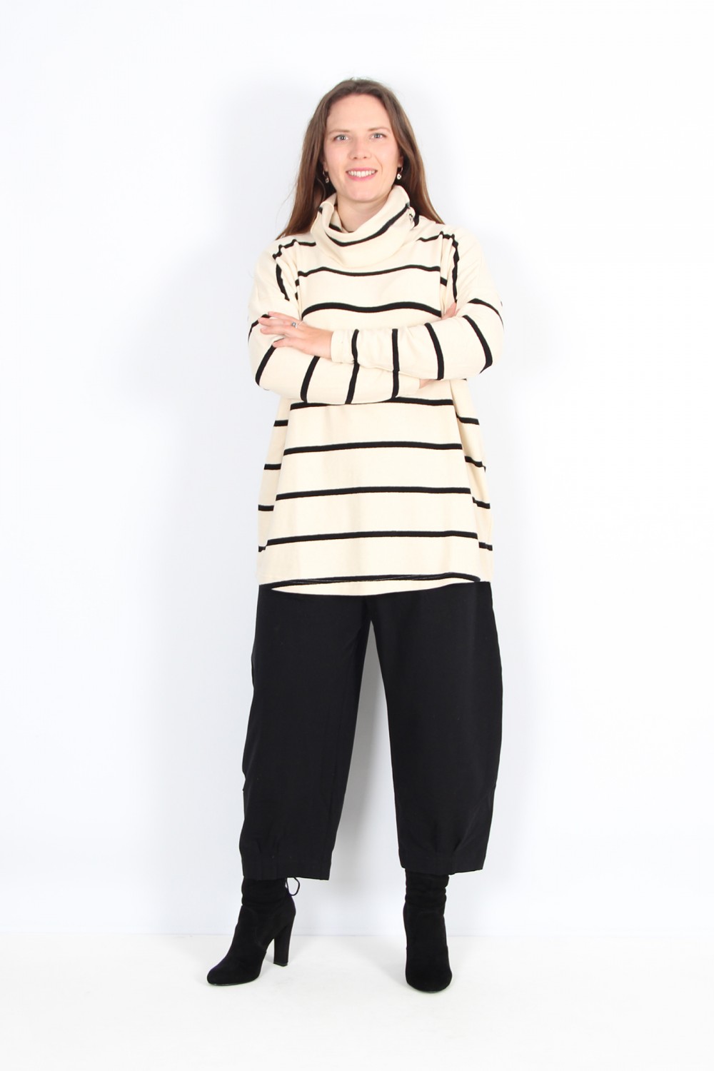 Mama B Bill U Roll Neck Top Nero Stripe