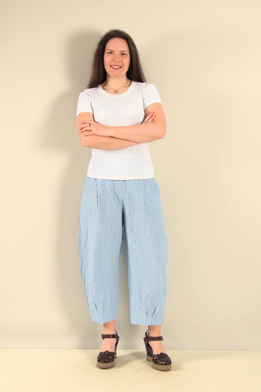 Mama B Bianco Q Cotton Check Pant Anice