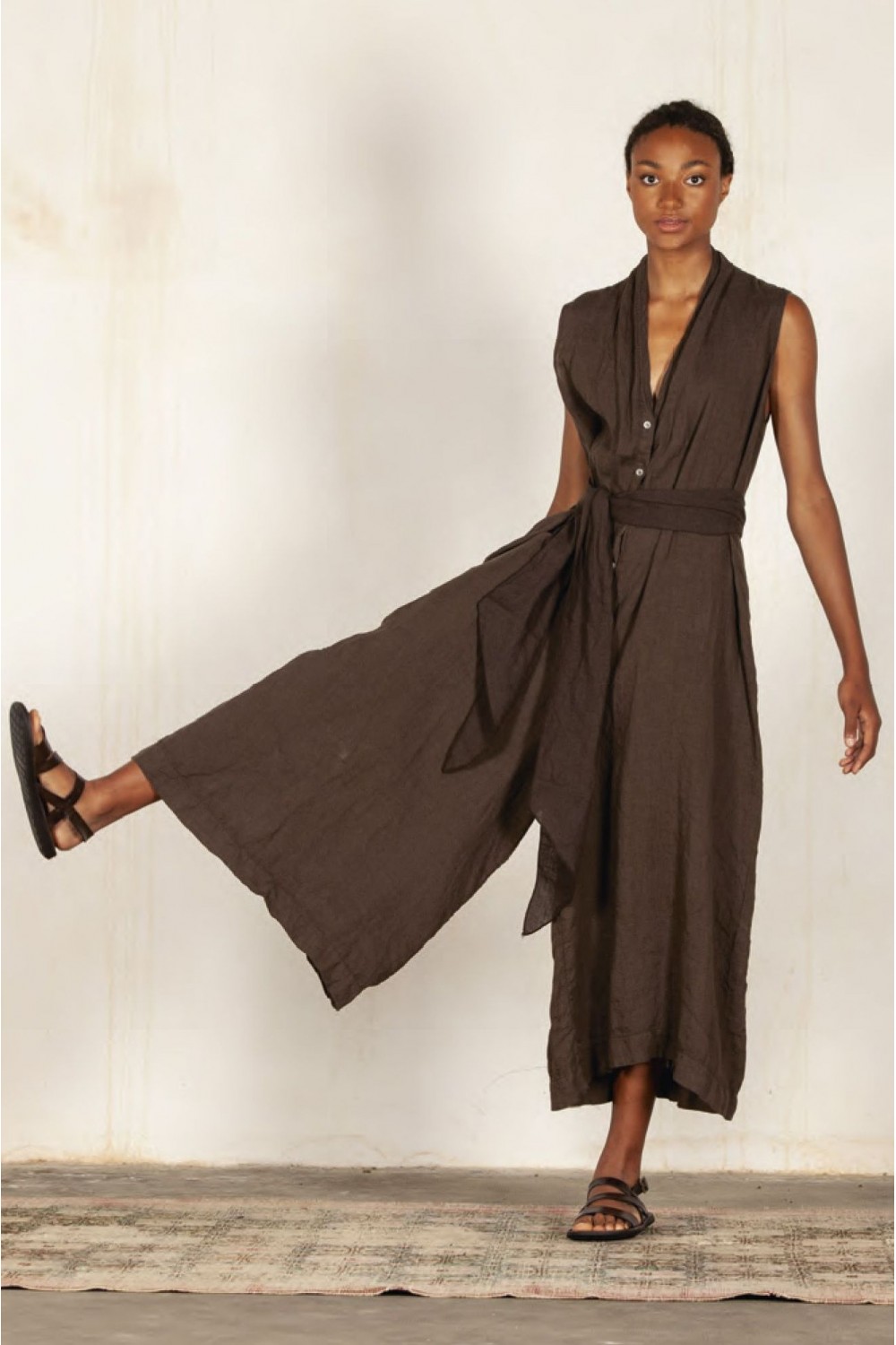 Mama B Luna L Linen Wide Leg Jumpsuit Caffe