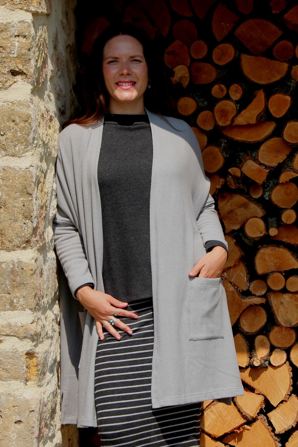Mama B Soufle U Fleece Cardigan Nebbia