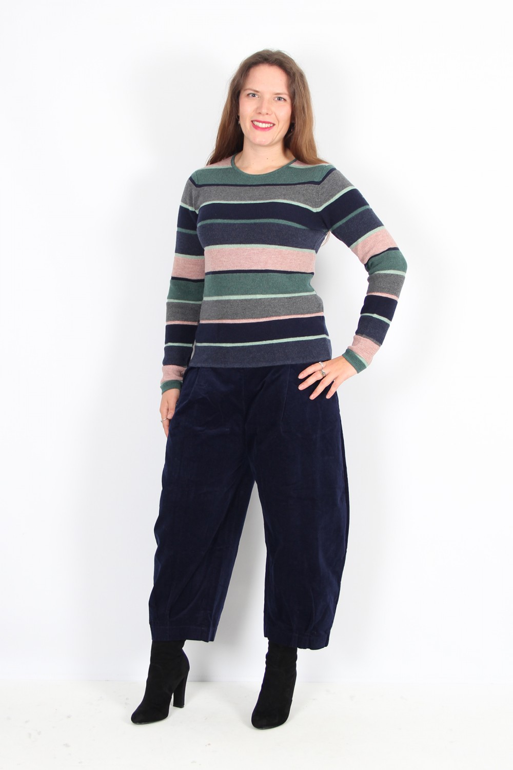 Mansted Barbara Merino/Cotton Stripe Jumper Blue