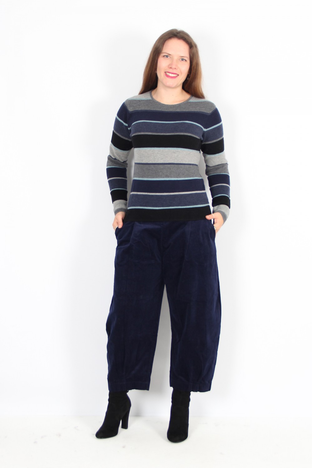 Mansted Barbara Merino/Cotton Stripe Jumper Navy