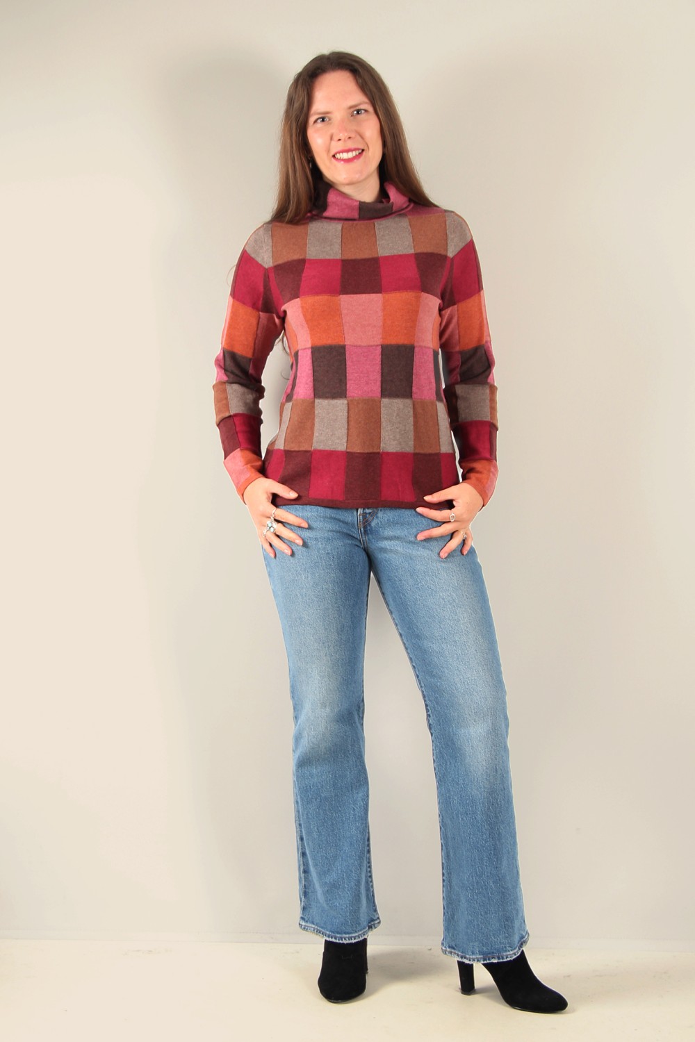Mansted Lindi Checked Roll Neck Eco Cotton Jumper Spice