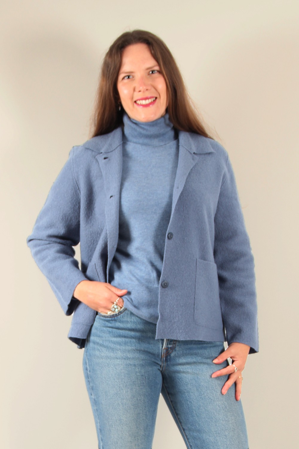 Mansted Bobo Boiled Wool Jacket Denim Blue