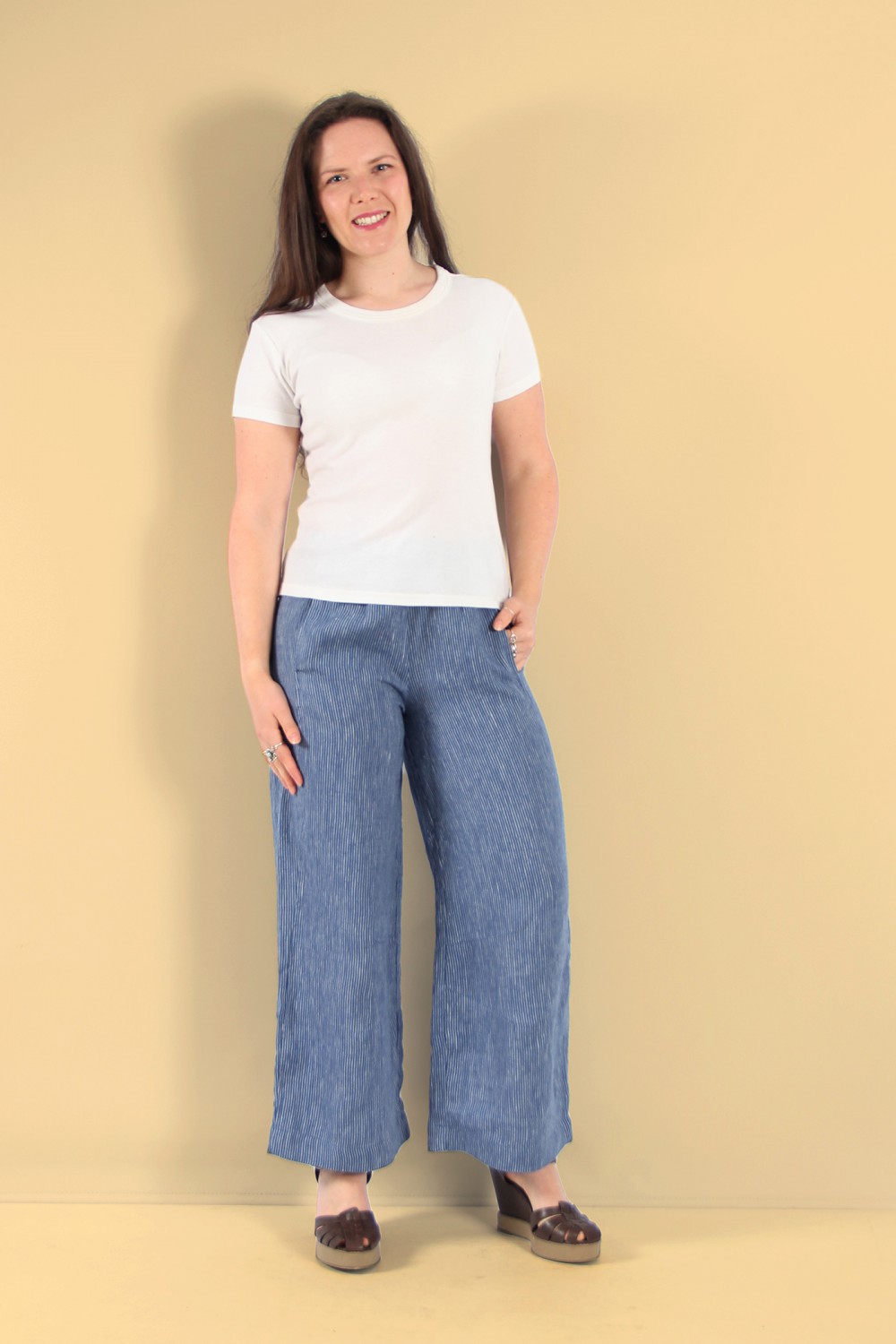 Mes Soeurs Et Moi Ibis Linen Pinstripe 7/8 Trouser Azure