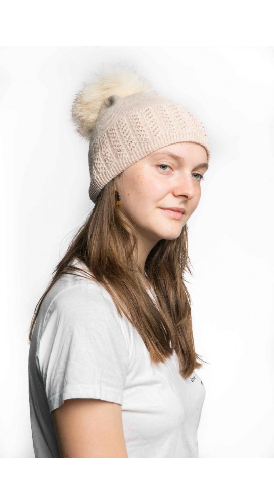 Miss Sparrow Cable Knit Bobble Hat Pink