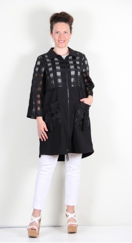 Naya Mesh Top Contrast Trim Coat Black