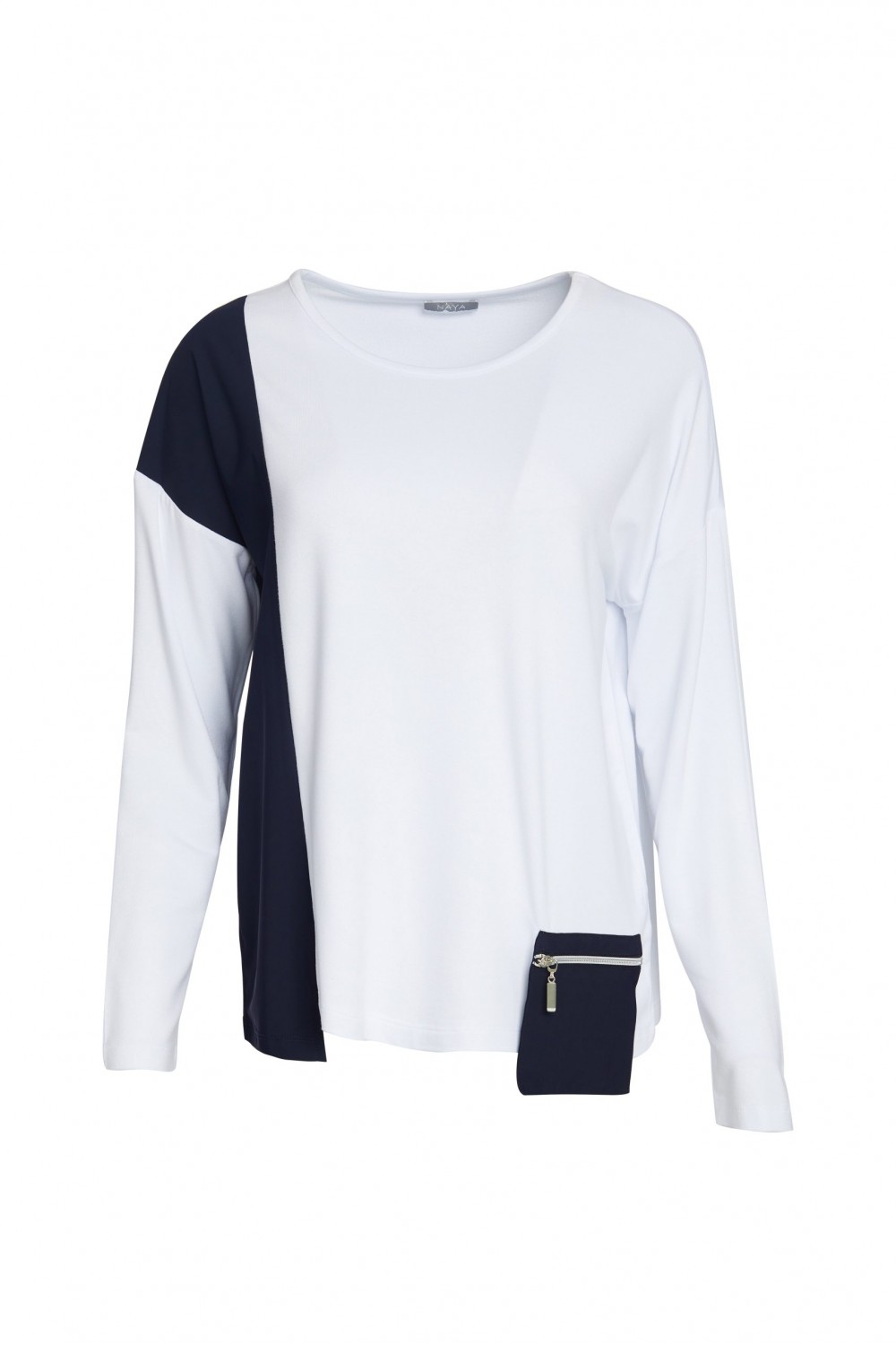 Naya Jersey Top With Pocket Detail Navy/white