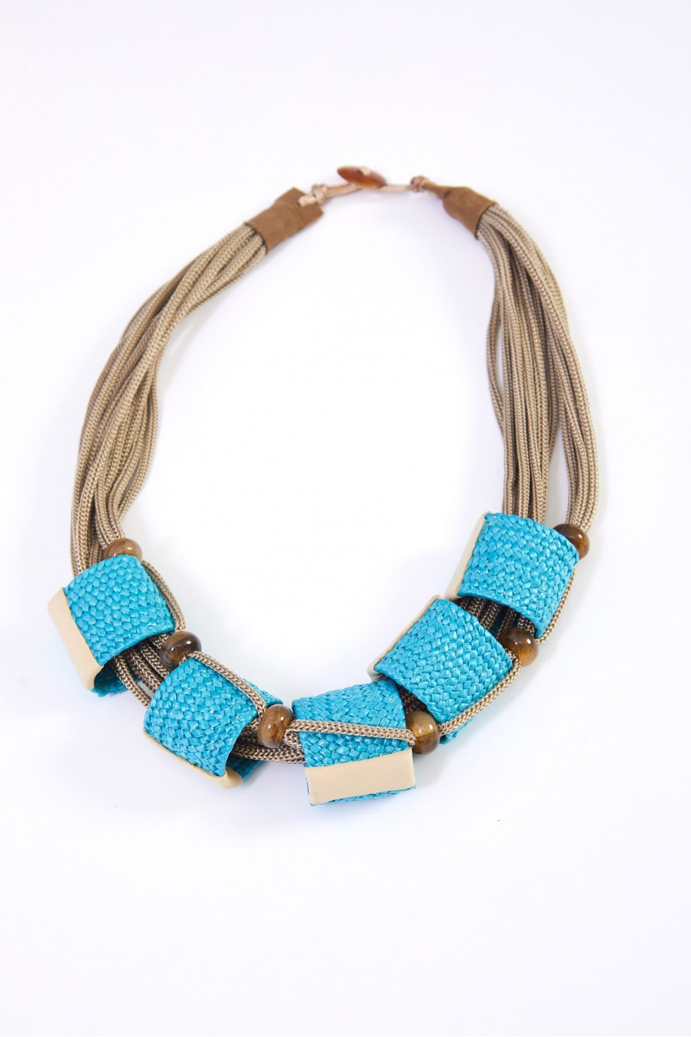 Naya String With Woven Blocks and Beads Necklace Turquois/Taupe