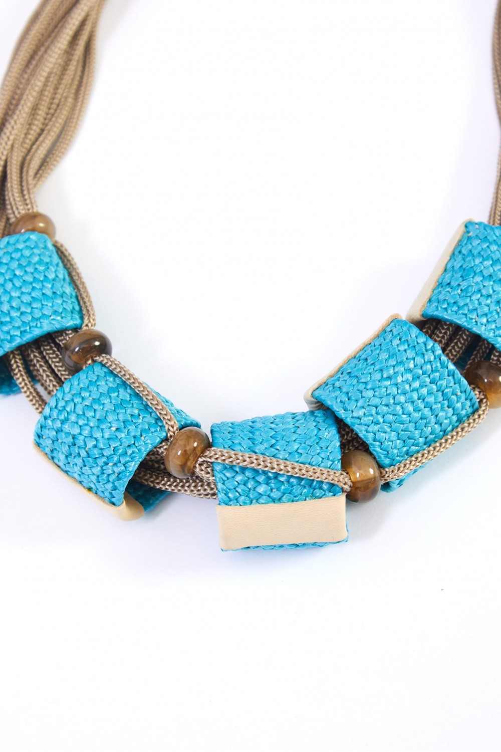 Naya String With Woven Blocks and Beads Necklace Turquois/Taupe