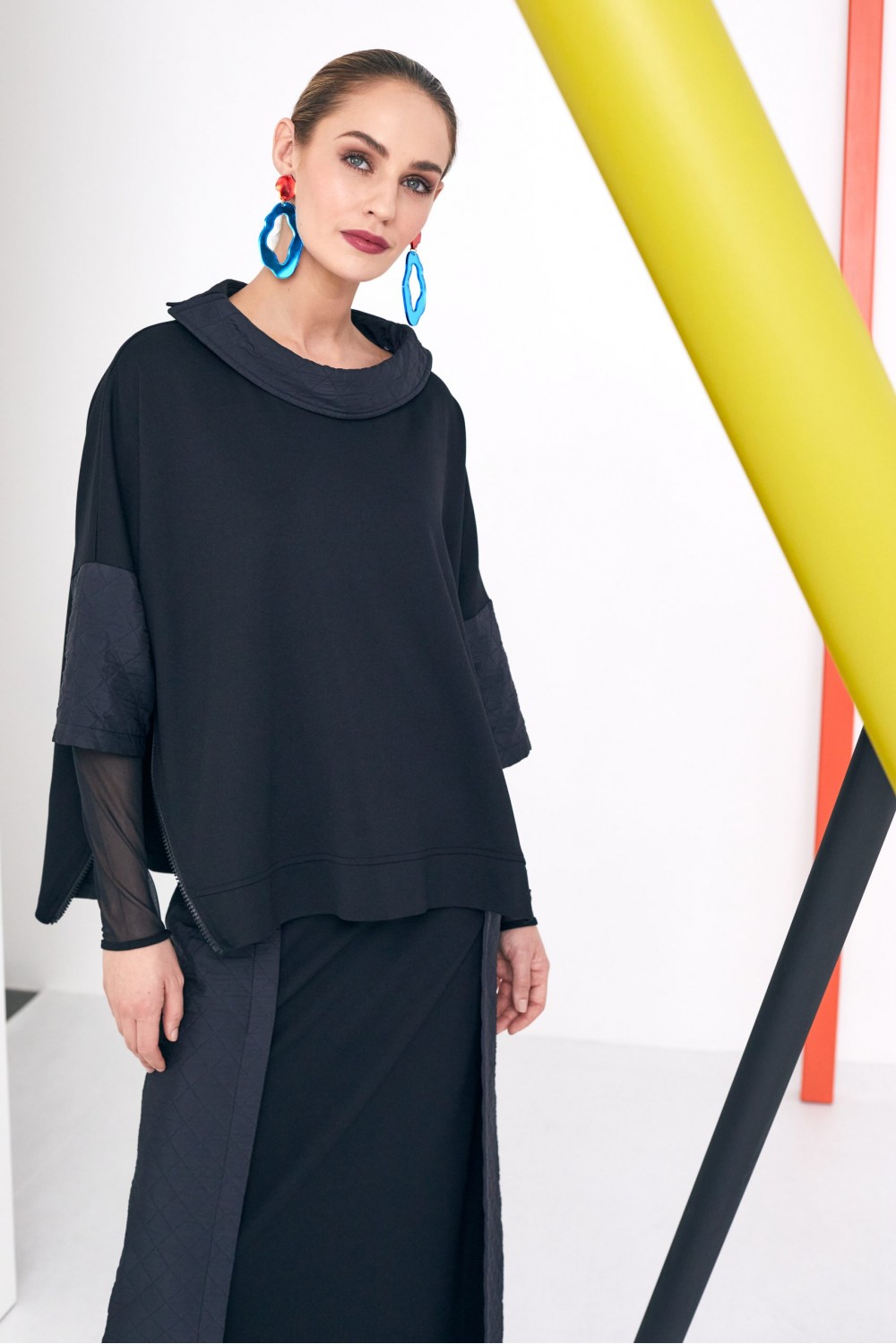 Naya Square Top With Jaquard Collar/Side Zip Black