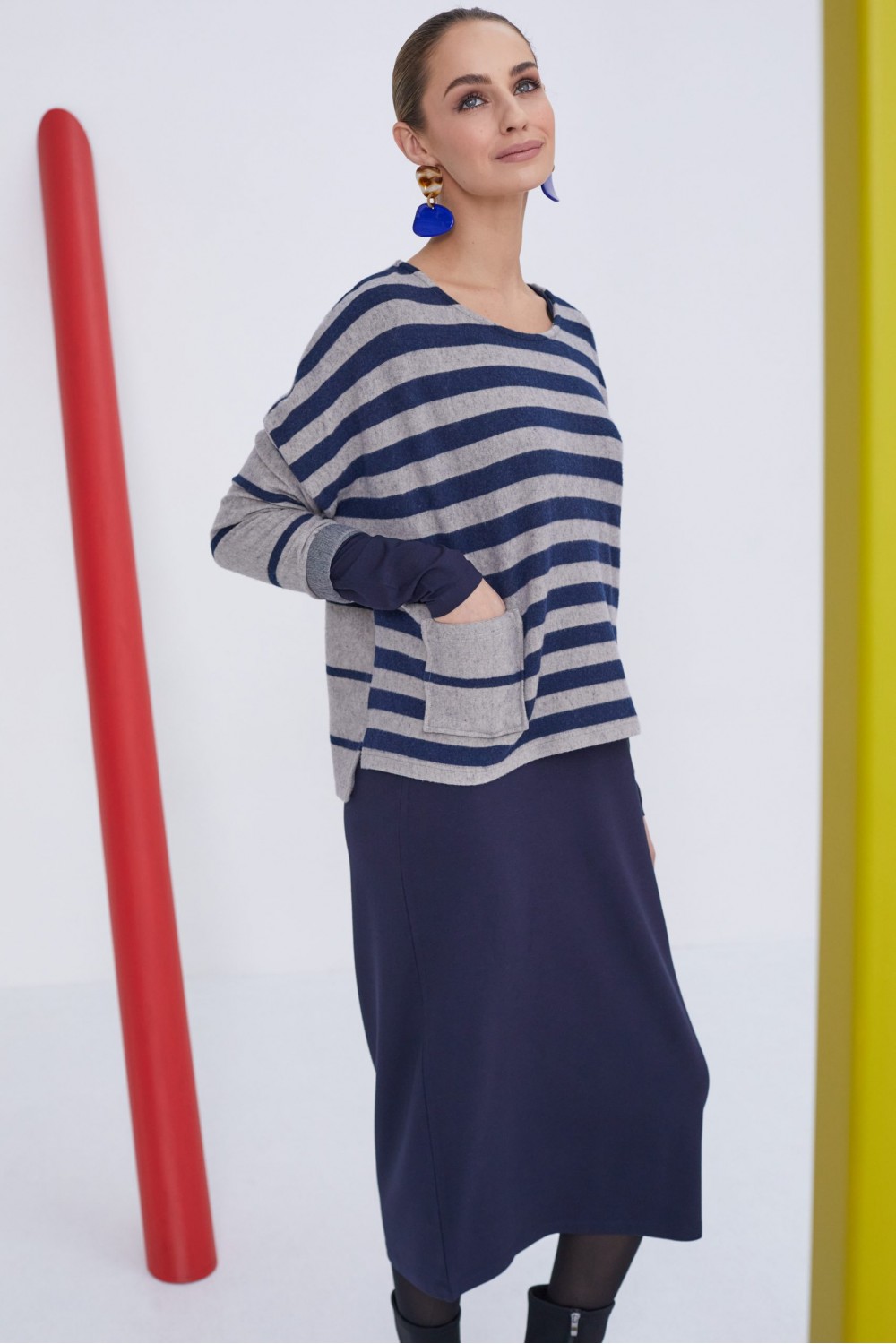 Naya Square Stripe Knit Navy/Stone