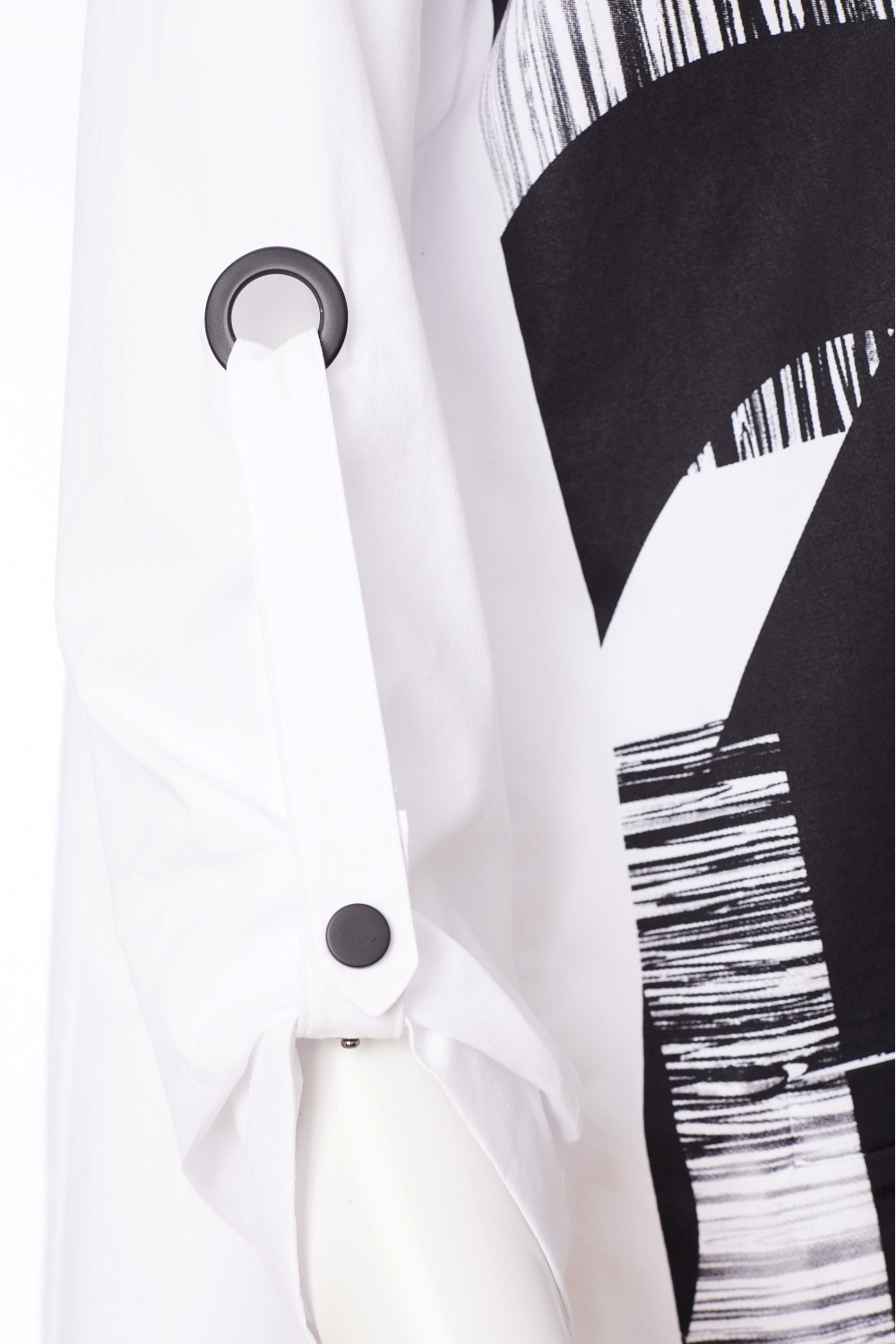 Naya Print Panel Shirt With Cut Away Hem White/Black