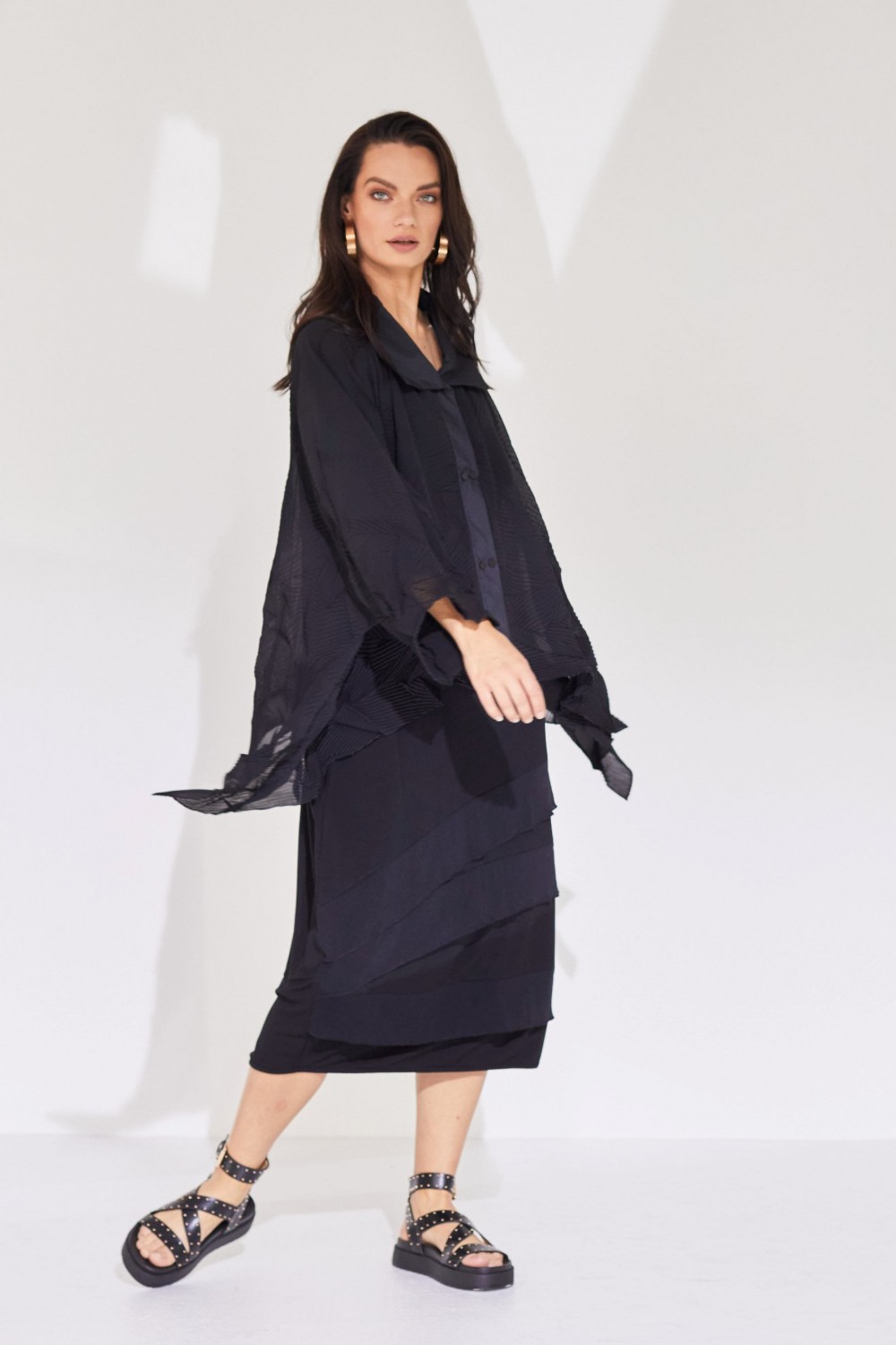 Naya Tunic Dress With Mesh Inset Sleeves Black