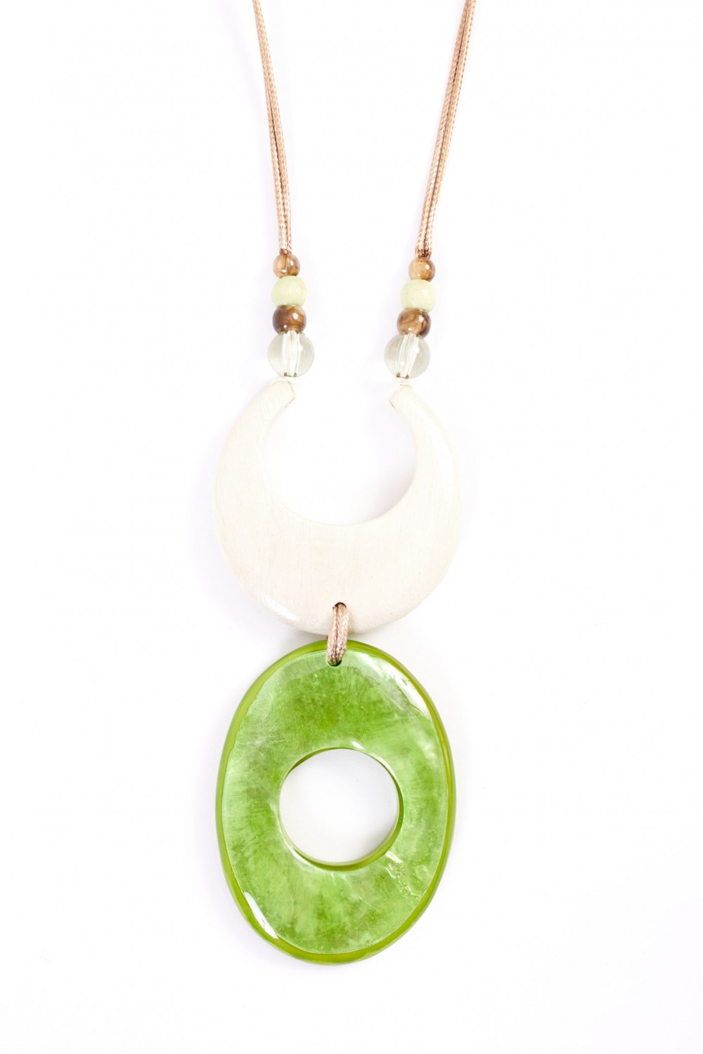 Naya Moon Shape Necklace With Discus Cream/Green