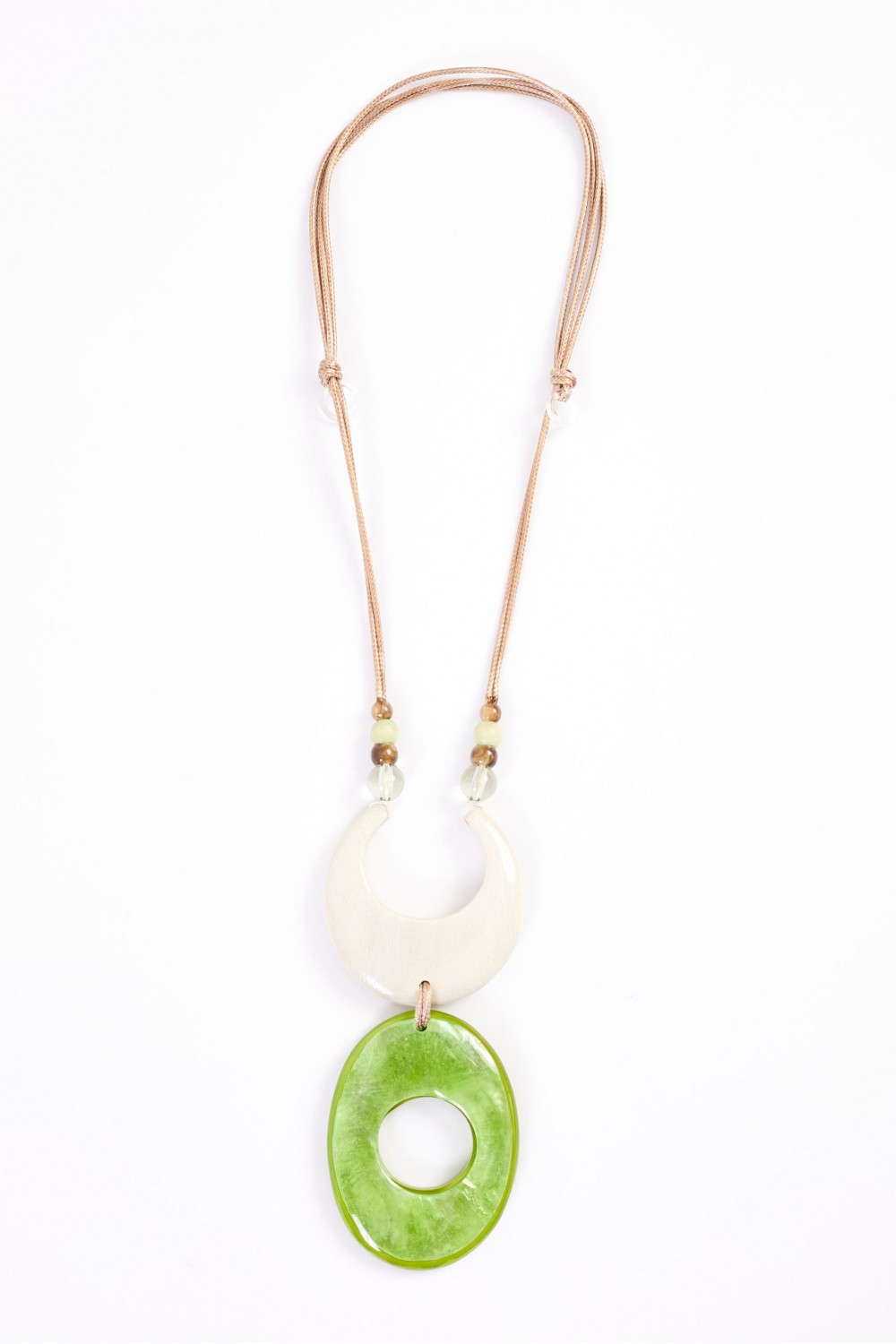 Naya Moon Shape Necklace With Discus Cream/Green