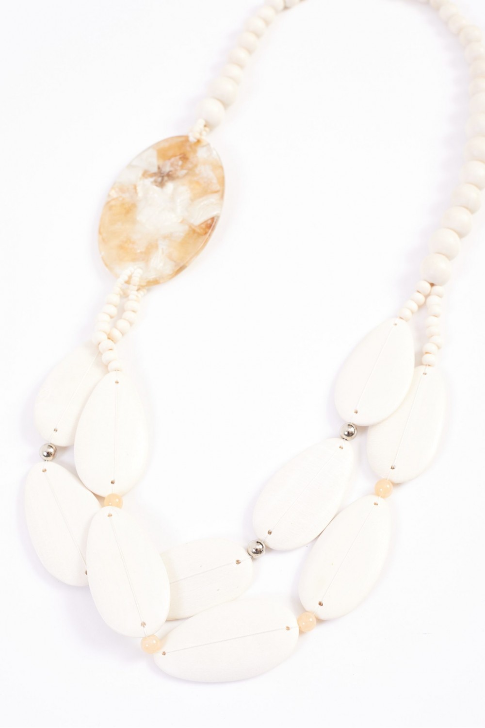 Naya Metallic Look Stone Necklace With Beads Off White