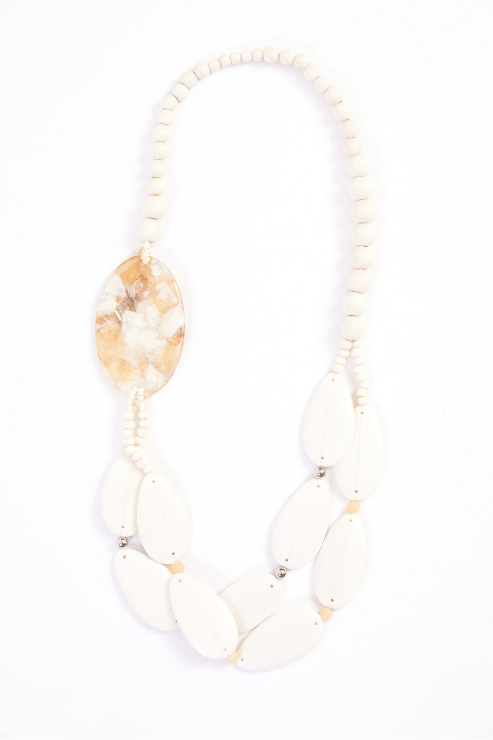 Naya Metallic Look Stone Necklace With Beads Off White