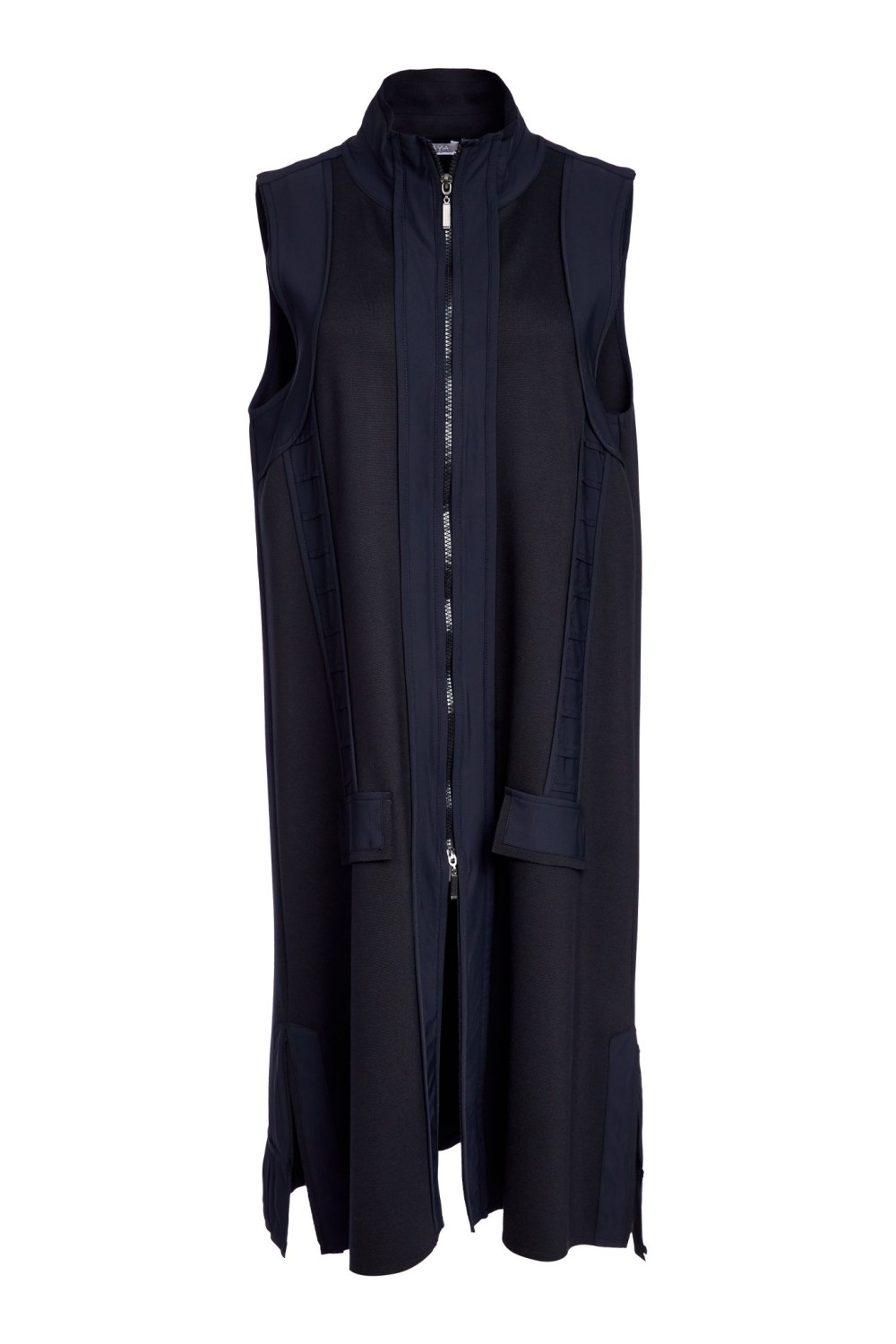 NAYA Long Line Waistcoat With Contrast Panels And Side Slit Black