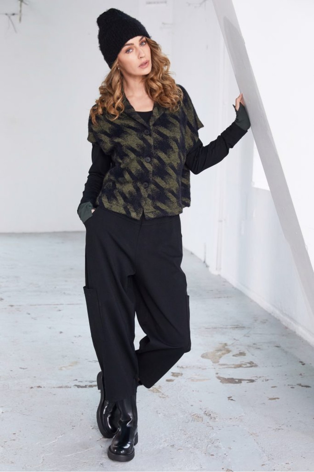 NAYA Houndstooth Knit Jacket With Button Closing Moss