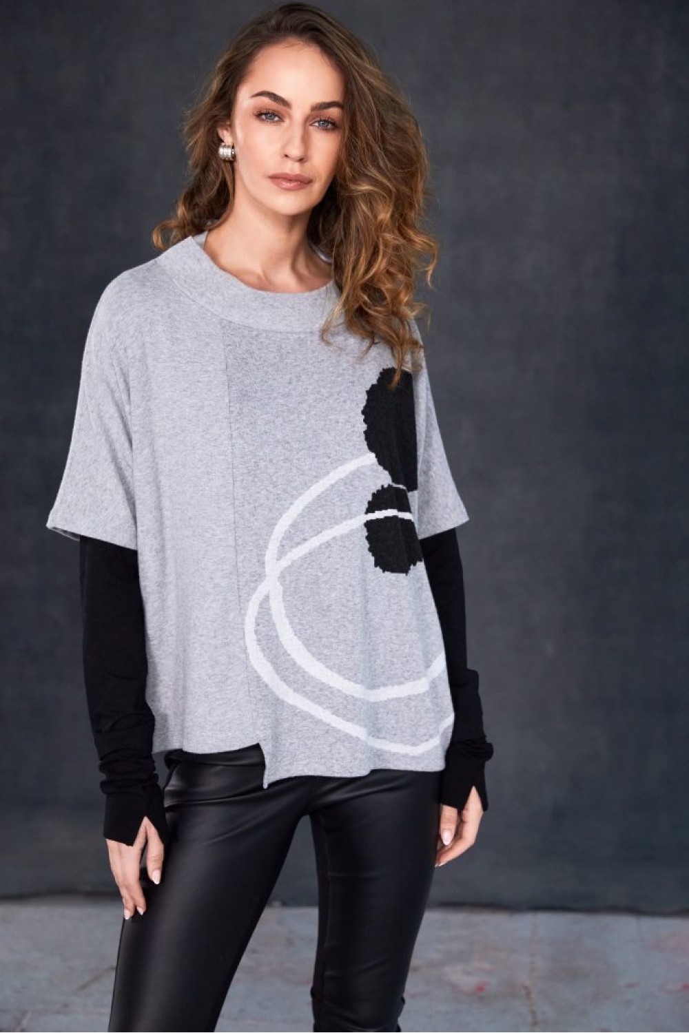 NAYA High Neck Placement Print Square Top Silver