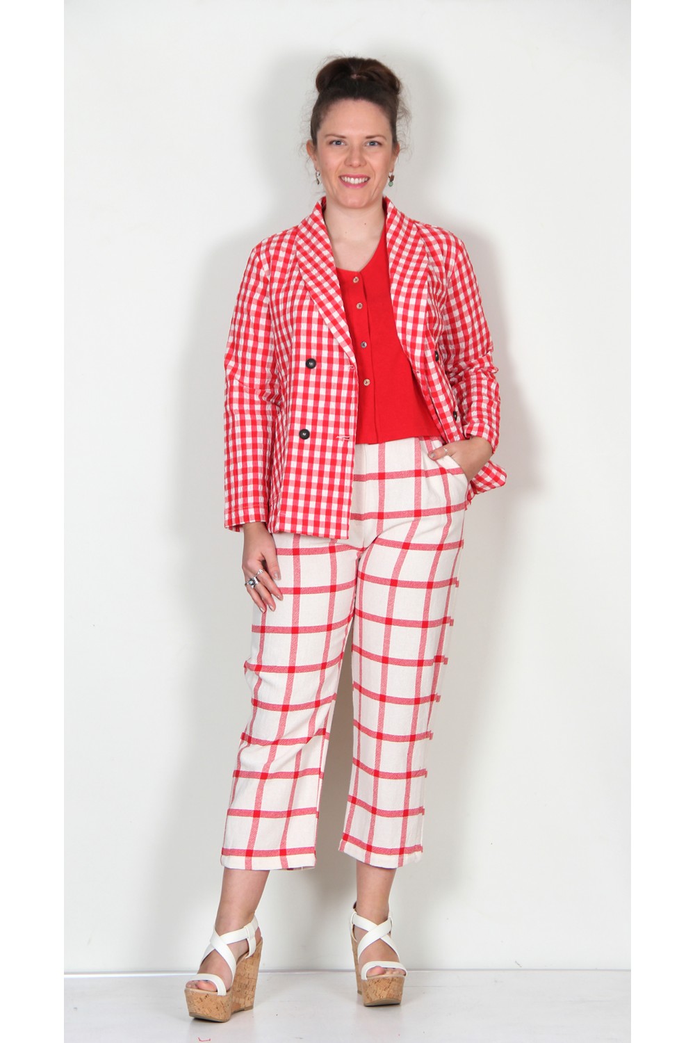 Neirami Gingham Blazer Rosso