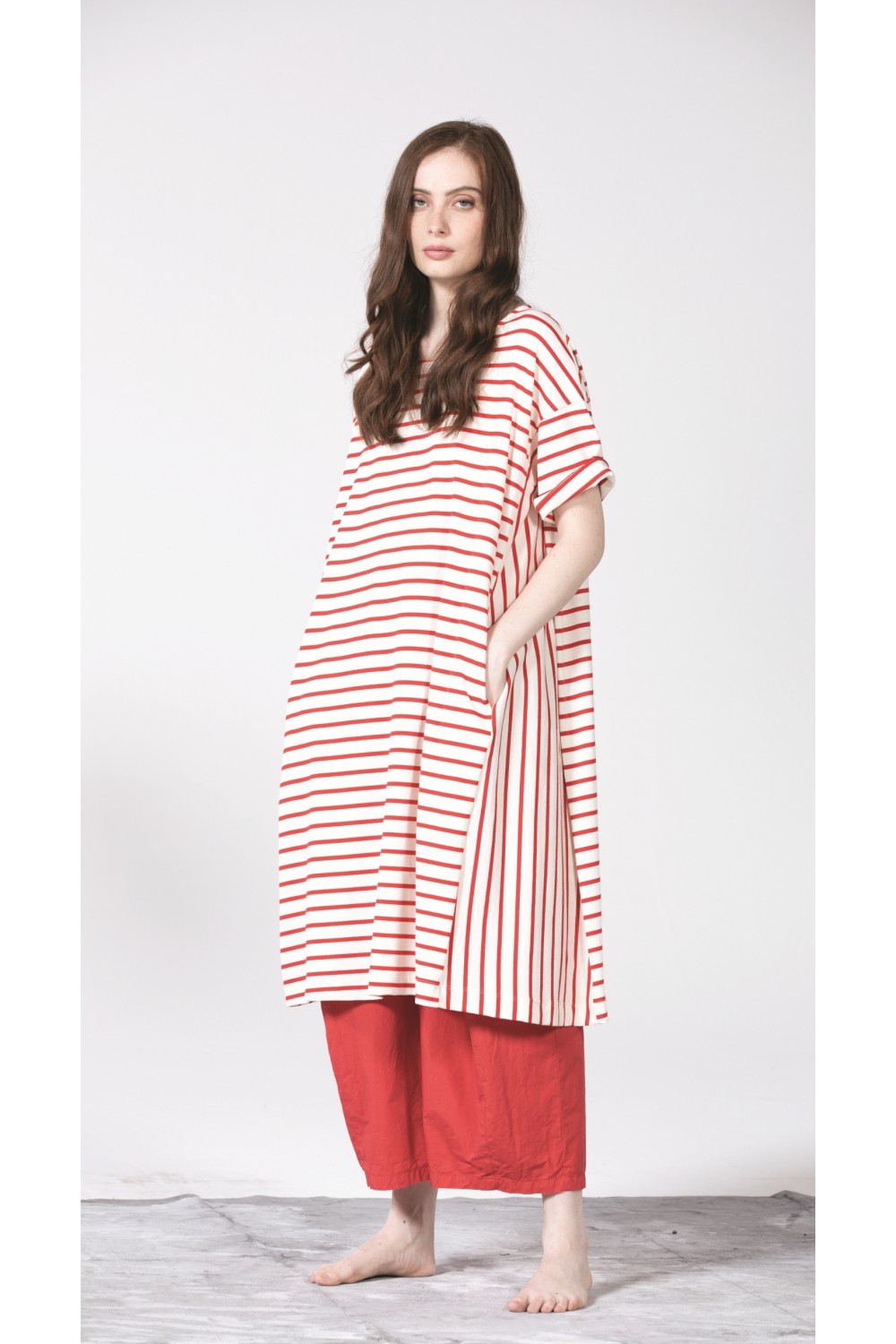 Neirami Stripe Tunc/Dress Rosso