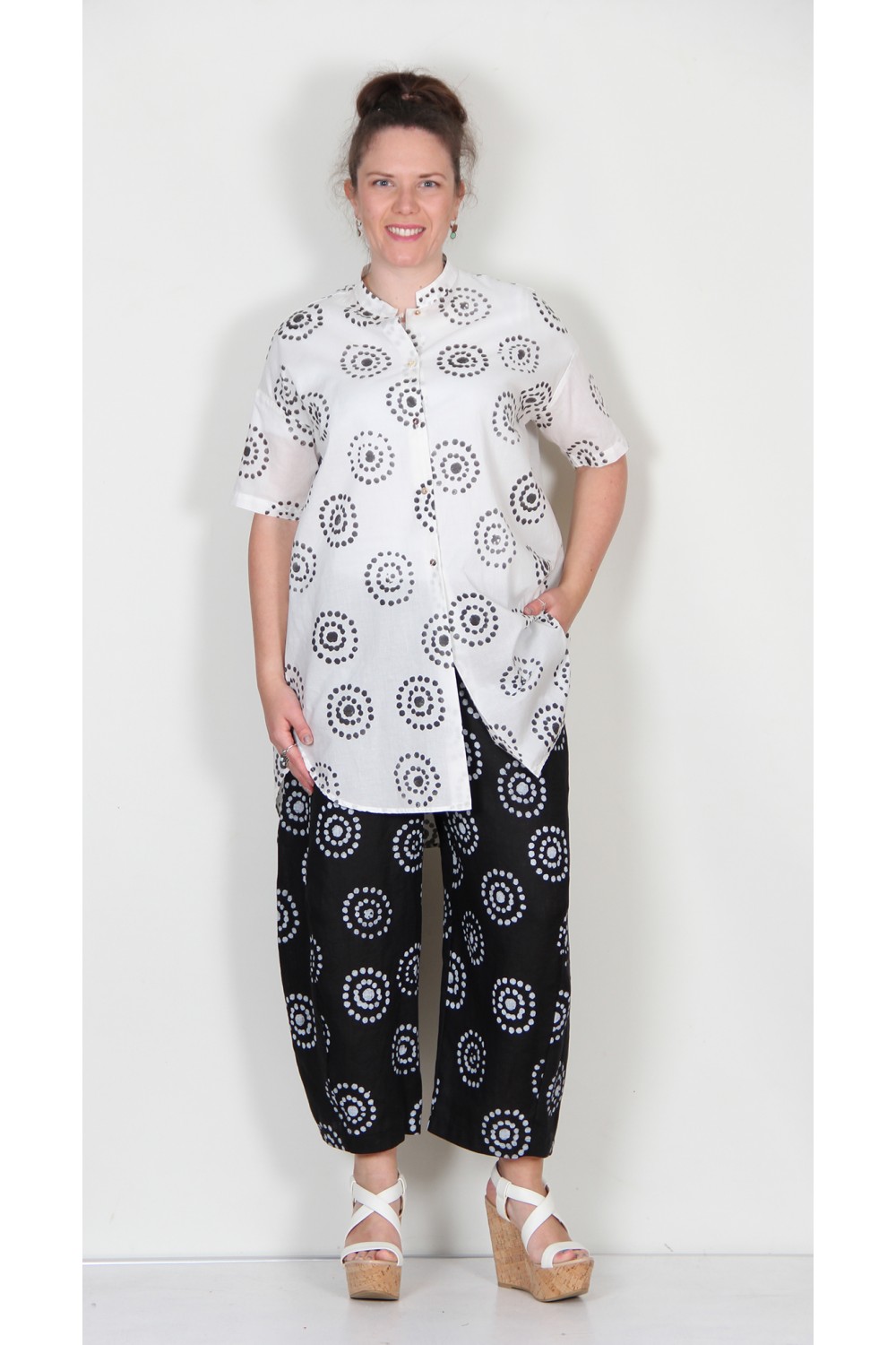 Neirami Spot Circle Cotton Shirt White/Black