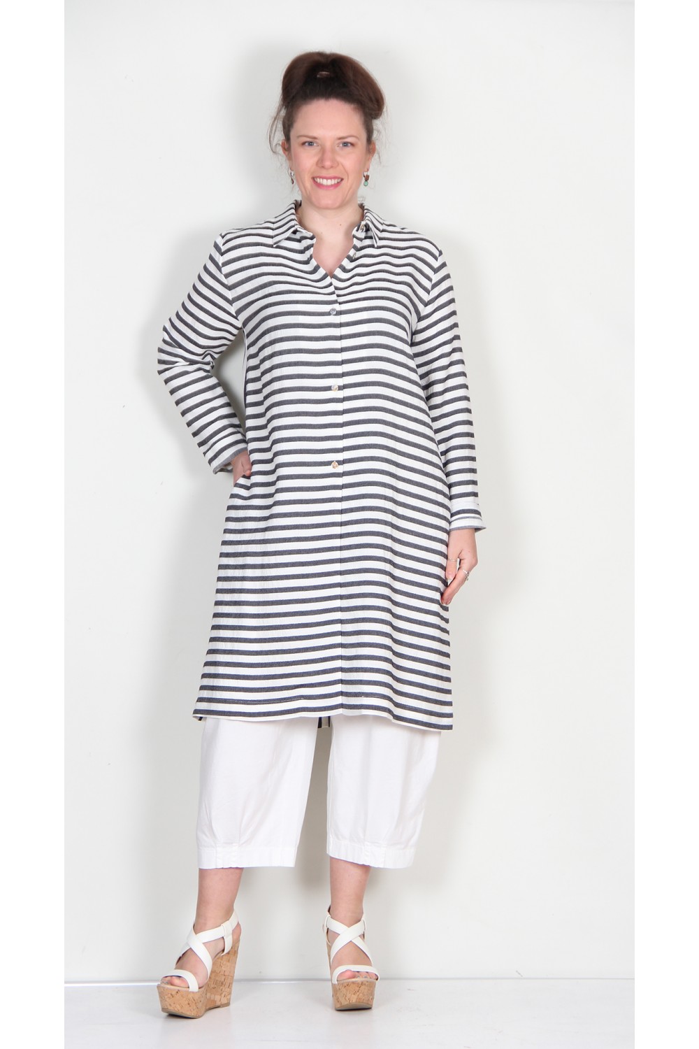 Neirami Textured Stripe Shirt Dress Nero