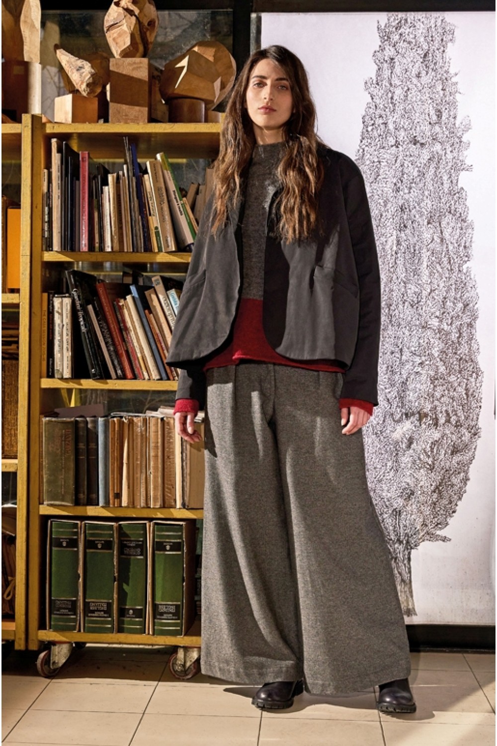 Neirami Chimney Neck Boucle Jumper Grey/Rosso