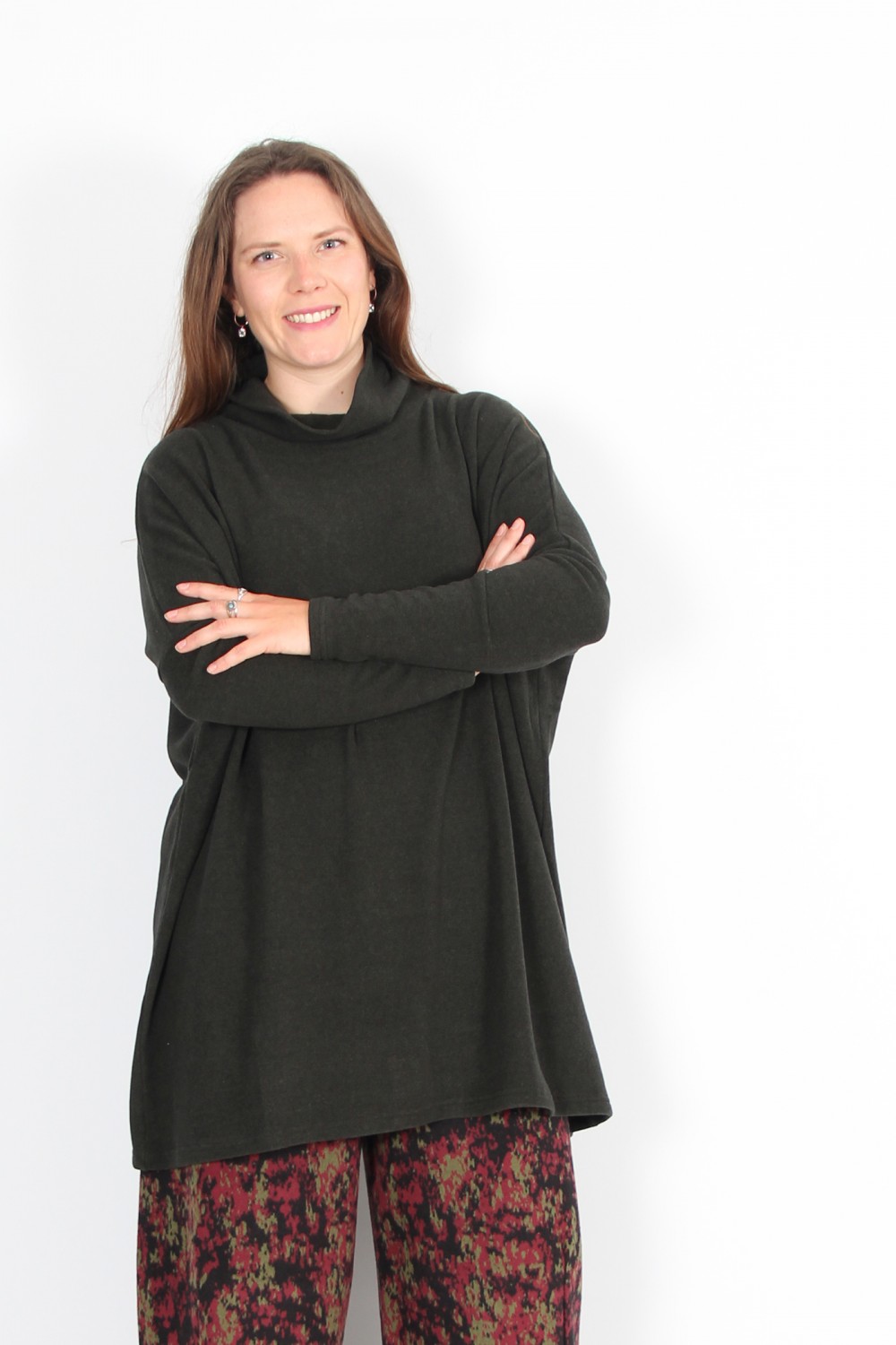 Neirami Teddy High Neck Fleece Knit Top Loden