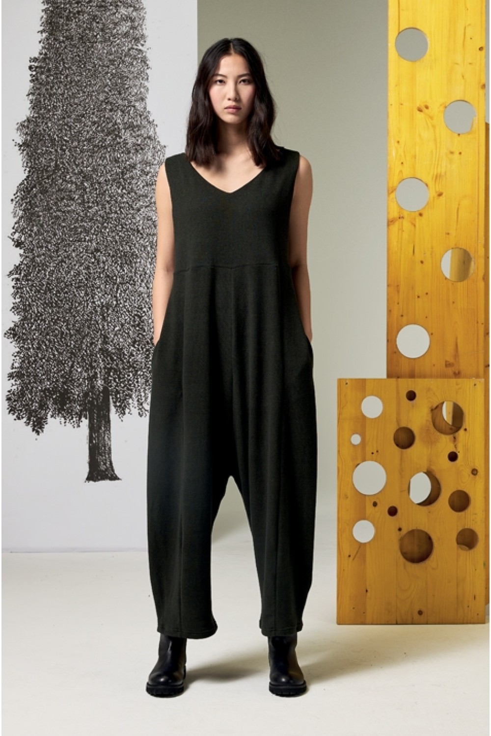 Neirami Fleece V-Neck Jumpsuit Loden