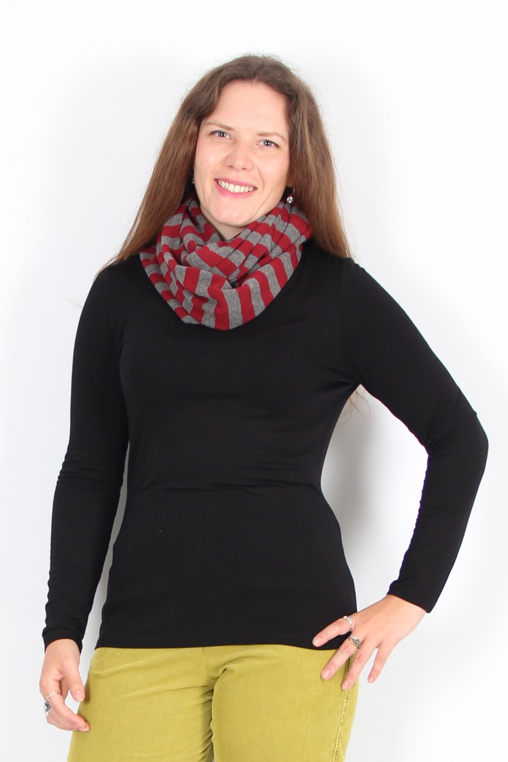 Neirami Fleece Knit Super Snood Bordeaux/Grey Stripe