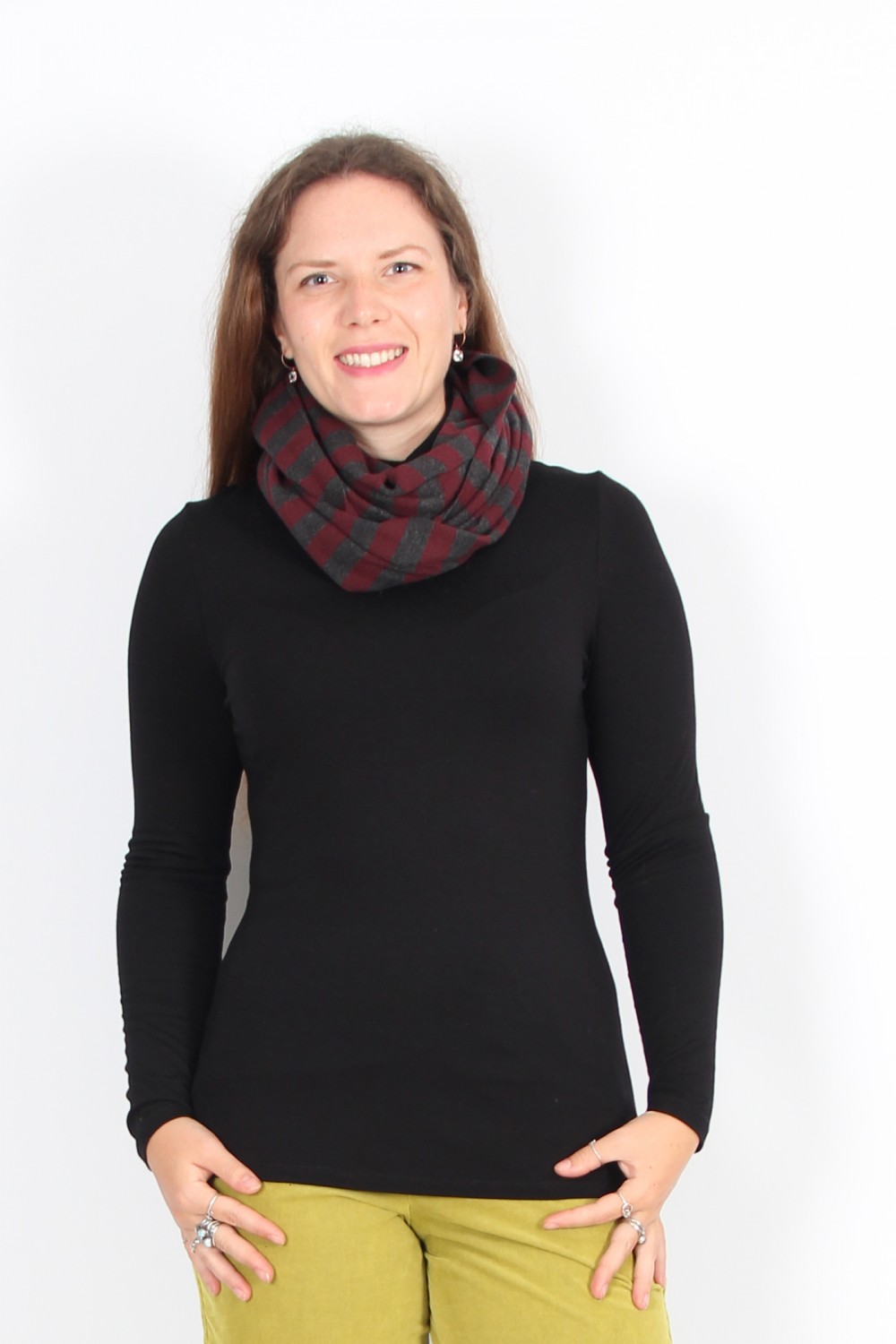 Neirami Fleece Knit Super Snood Ribes/Charcoal Stripe
