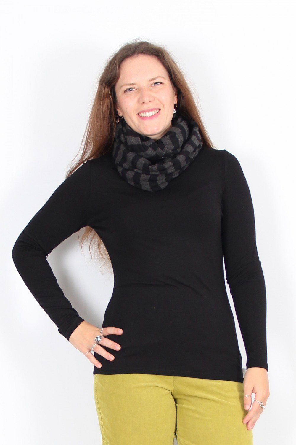 Neirami Fleece Knit Super Snood Smoke/Black Stripe