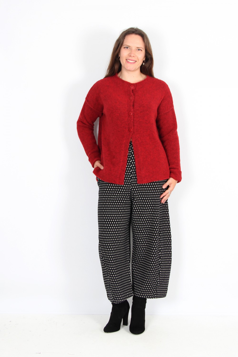 Neirami Korean Neck  Boucle Cardigan Rosso