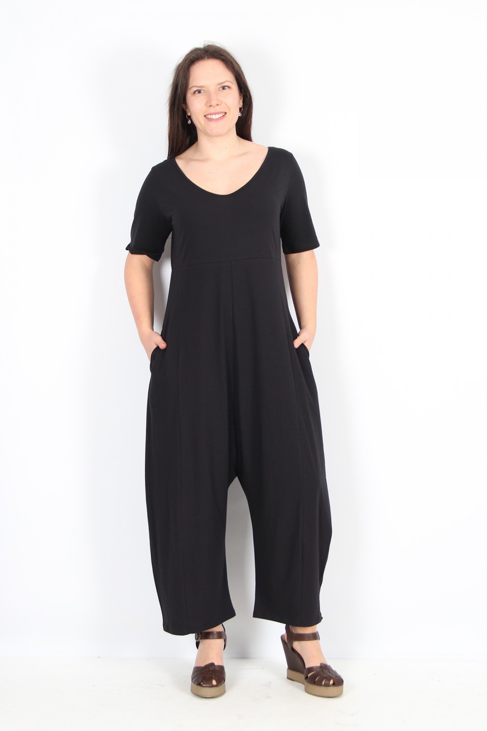 Neirami Hilton Cotton Jersey V-Neck Jumpsuit Nero