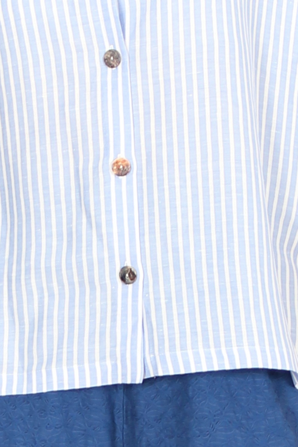 Neirami Happi Linen Cotton Button Blouse Blue Stripe