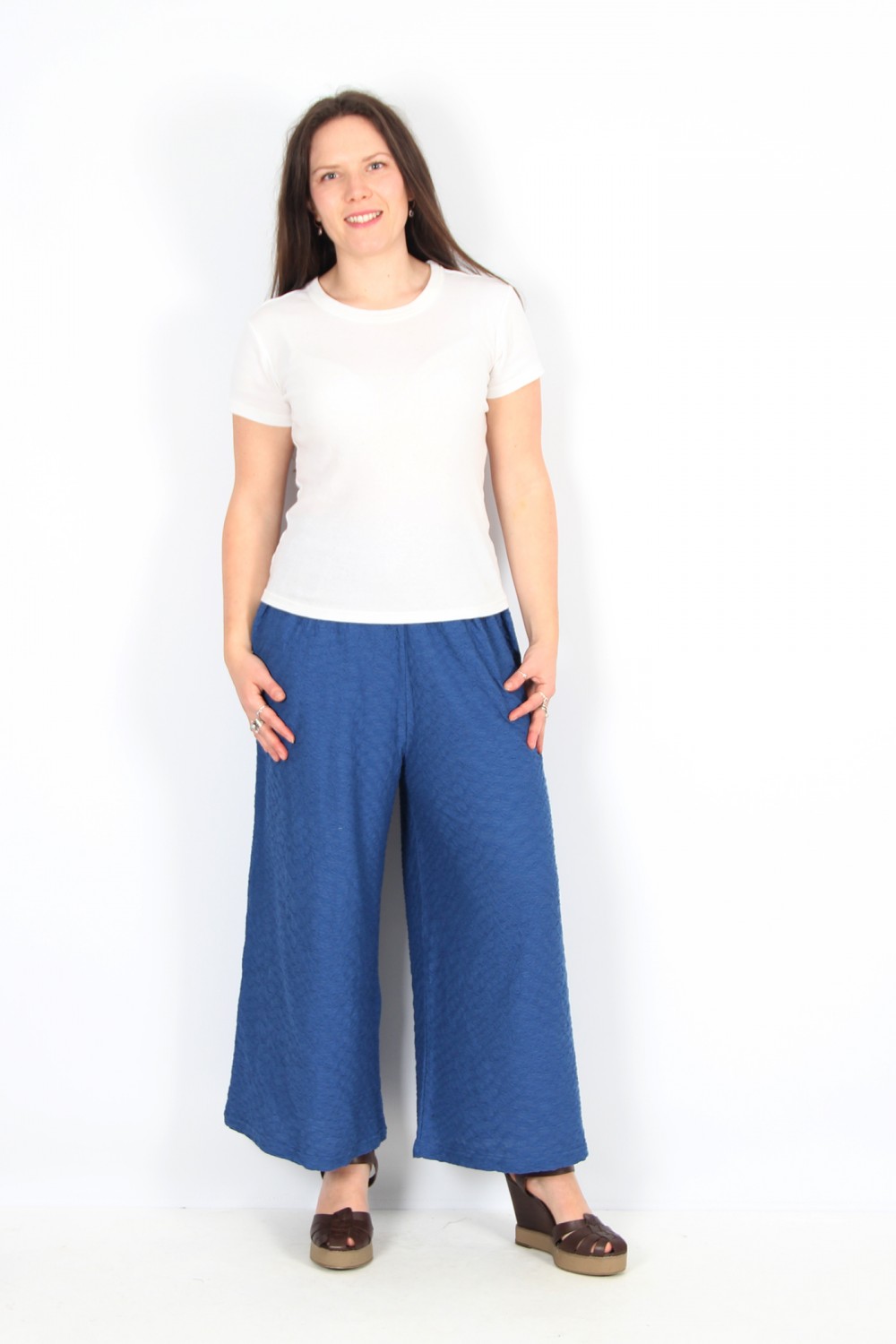 Neirami Clarinetto Cropped Wide Legged Textured Jersey Trouser Blue